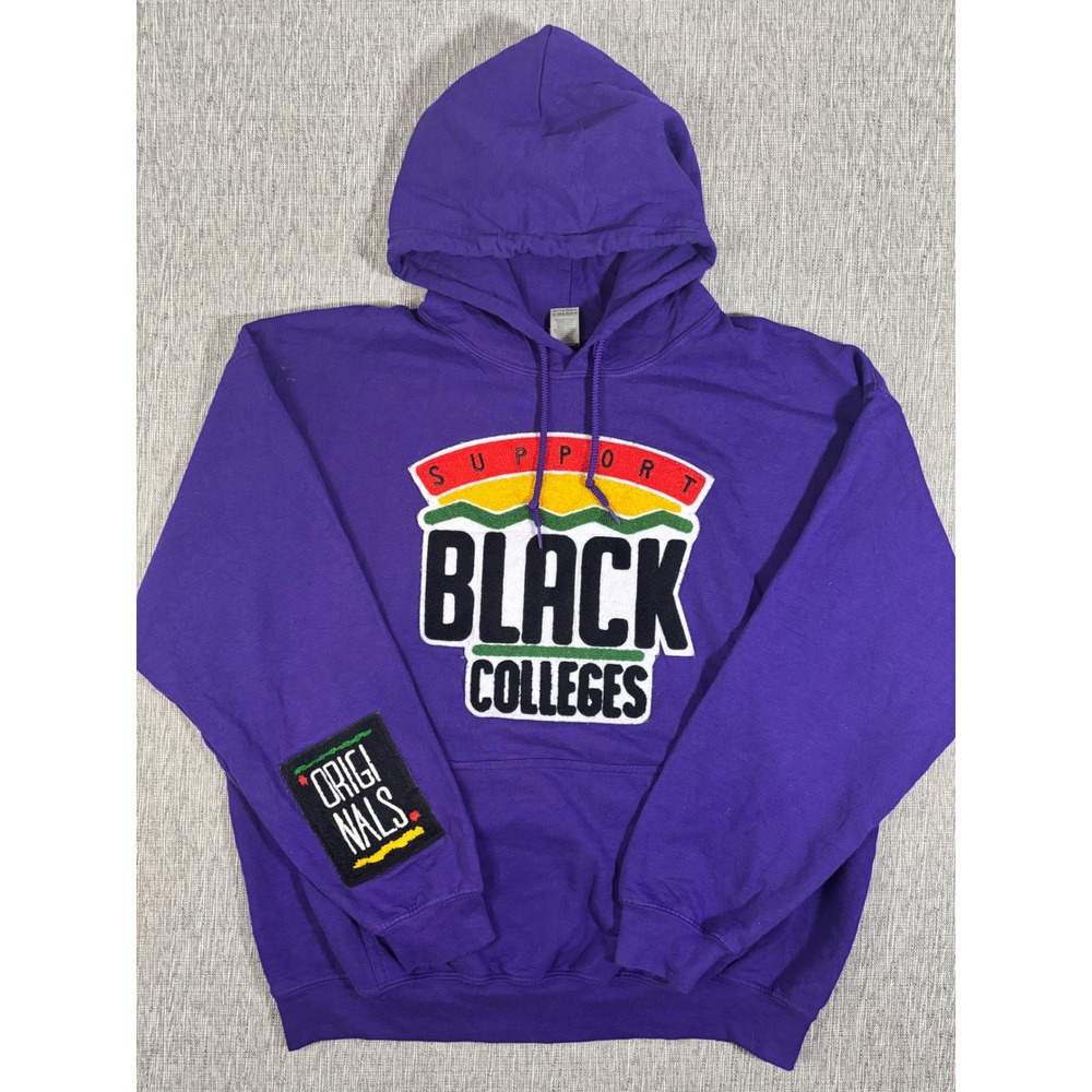 Support Black Colleges Originals Purple Chenille Patch Hoodie Sweatshirt Large